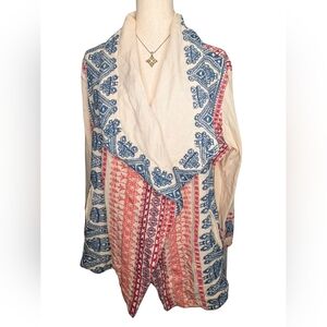Sundance Water Fall Tri Color Aztec Print Embroidery Cardigan W/Pockets. RARE